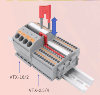 東洋技研、サイズの異なる端子台間を導通する「ステップダウンショートバー」シリーズ発売 スプリングロック式端子台「VTX」用