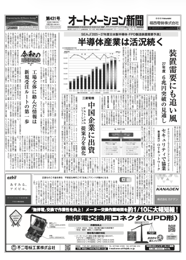 【オートメーション新聞No.431】 SEAJ「2025～27年度日本製半導体・FPD製造装置需要予測」半導体産業は活況続く / 三菱電機 中国企業に出資 / 【制御盤の未来と制御盤DX】Eplan×三共電機 /  など（2026年1月21日）